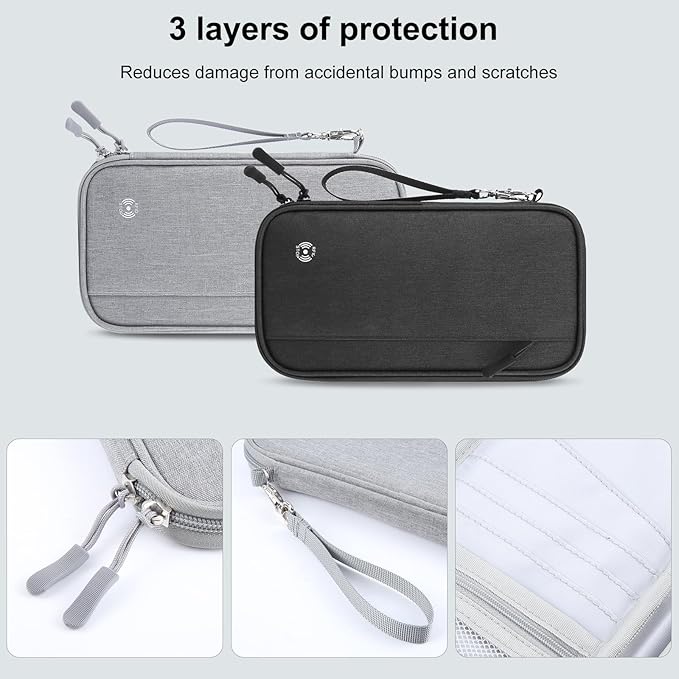 Passport Holder Family RFID Blocking Passport Wallet, RFID Travel Document Organizer for Women Waterproof Passport Wallet, Men Portable Case for Cards Credit Cards with Lanyard (Grey-Medium)