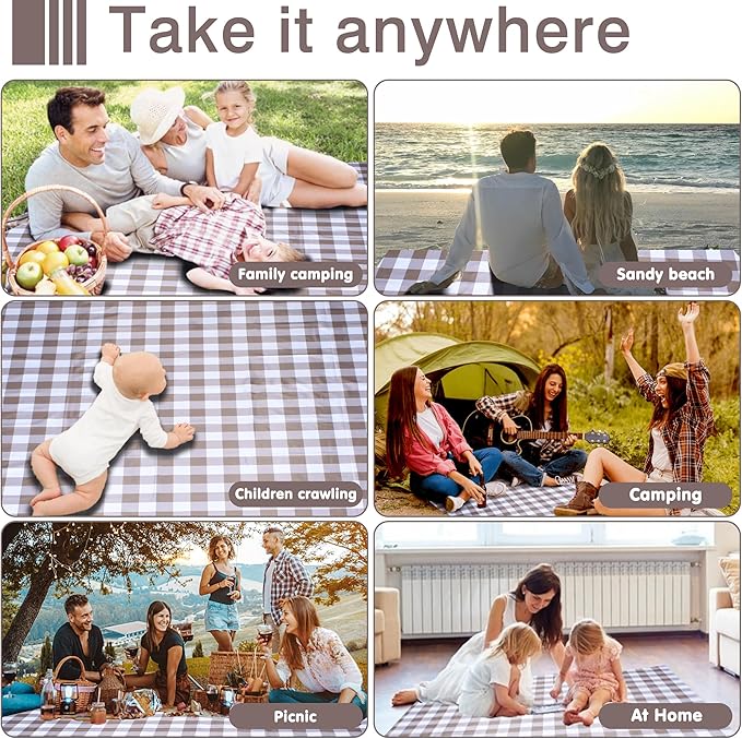 80"x80" Extra Large Waterproof Outdoor Mat - Sandproof Foldable Picnic Blanket for Family Camping, Backyard, Beach Parties - Heavy Duty & Easy Storage (Dark Brown)
