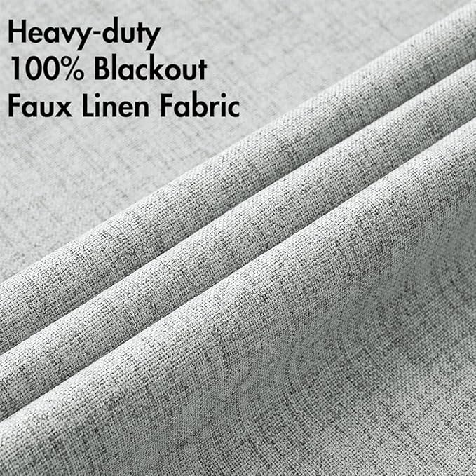 MIULEE Linen Curtains 100% Blackout for Bedroom Thermal Insulated Glacier Gray Grommet Room Darkening Curtains & Drapes for Living Room Nursery 52 x 72 Inch (2 Panels)