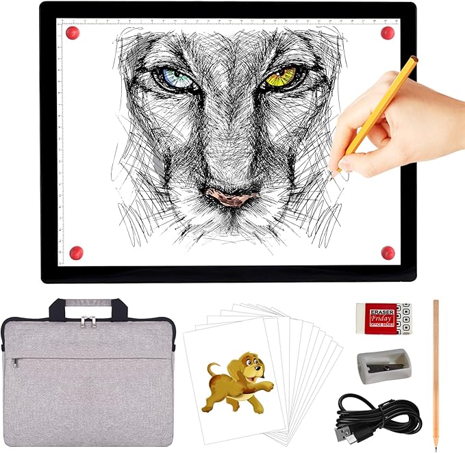 A4 Rechargeable Light Pad with Carry Bag, KOBAIBAN Wireless Magnetic Tracing Light Box, 5-Level Brightness LED Light Tablet Board, Cordless Battery Powered Light Drawing Table for DIY Diamond Painting