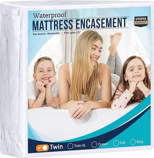 Utopia Bedding Zippered Mattress Encasement Twin, 100% Waterproof Bed Bug and Dust Mite Proof Mattress Protector, Absorbent Six-Sided Mattress Cover
