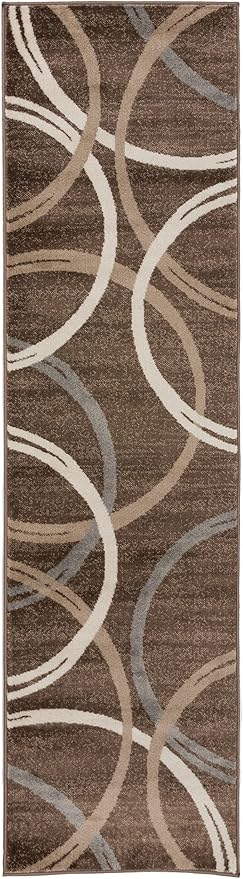 Rugshop Modern Wavy Circles Design Runner Rug 2'7" x 8' Brown