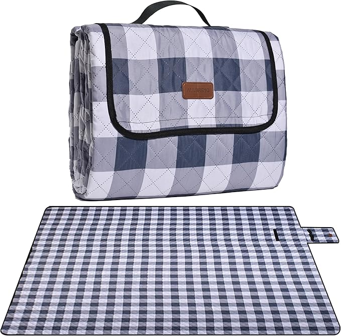 Extra Large Picnic Blanket 80''x 60'' Picnic Mat Waterproof Sand Proof Foldable for Beach, 5-Layer Outdoor Blanket for 6 to 8 Adults,Camping Lawn Hiking Travel Park Music Festival Wedding Mats(Gray)