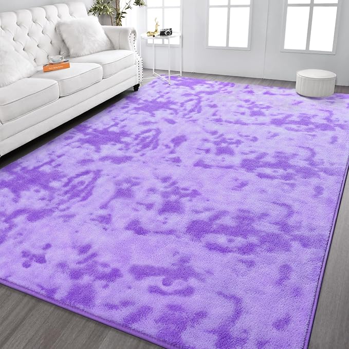 Kimicole 4x6 Washable Area Rugs for Bedroom Living Room, Low Pile Ulta-Thin Solid Color Rug, Non-Slip Soft Fluffy Carpet for Nursery Kids Room Dorm Room Home Decor (Purple)