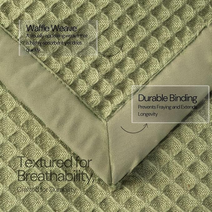 Salt Earth GOTS Certified 100% Organic Cotton Throw Blanket, 55" X 60" Blankets & Throws for Bed, Throw Blanket for Couch,Modern & Cozy Blanket, All Seasons, Waffle Blanket, Soft Blanket (Mosstone)