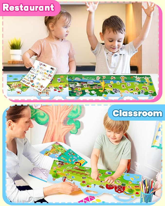 Reusable Sticker Book for Toddlers 2-4 Years, Stickers for Kids, Toddler Sticker Book Ages 1-3, Toddler Craft Activities, Toddlers Travel Toys Ages 2+ Boy Girl Birthday Gifts
