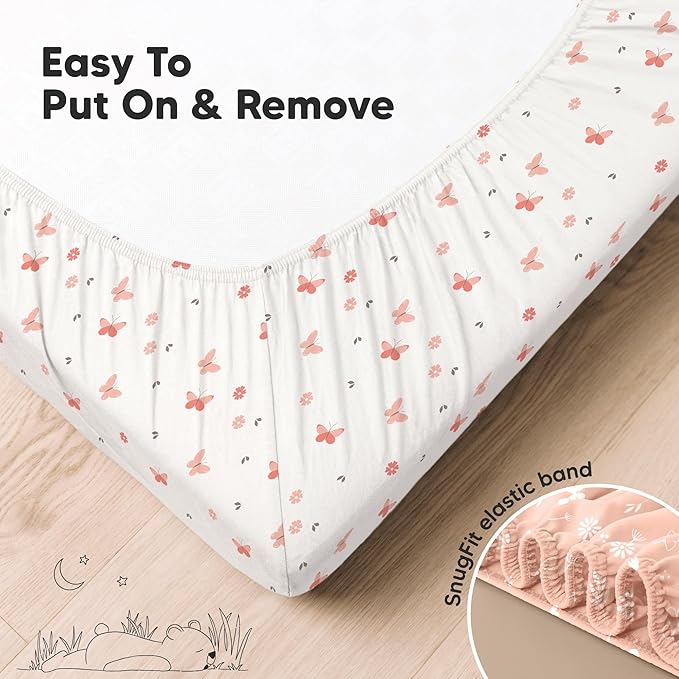 KeaBabies 2-Pack Organic Crib Sheets for Boys, Girls - 52x28 Fitted Crib Mattress Sheet Neutral, Breathable Jersey Cotton Cover for Baby Bed, Toddler Mattress, Soft & Cute Prints (Butterflies)