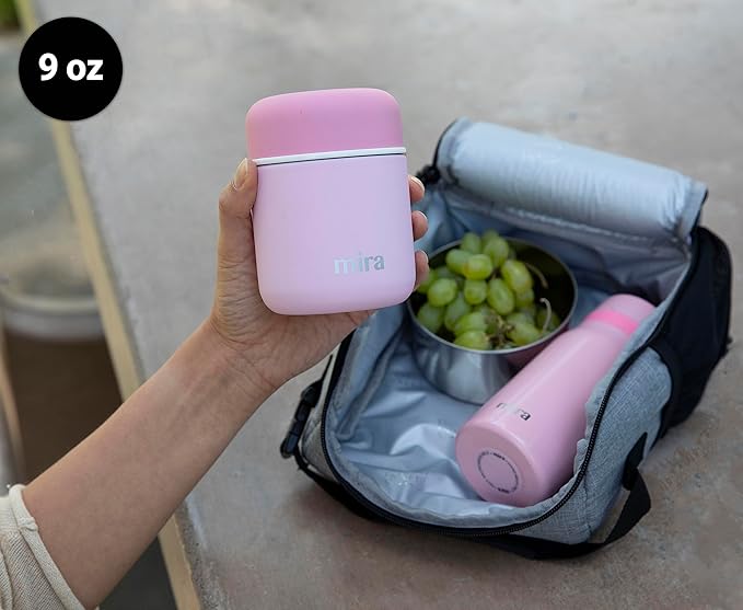 MIRA 9oz Insulated Food Jar Thermo for Hot Food & Soup, Compact Stainless Steel Vacuum Lunch Container - White