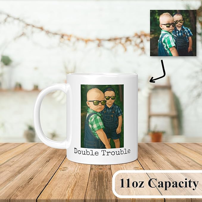 Personalized Coffee Mug, Custom Drawing Portrait Gift, Funny Customized Coffee Gift for Men & Women, Custom Mugs with Pictures, White 11oz Customized Ceramic Tea Cup