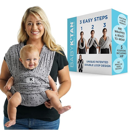 Baby K'tan Baby Wrap Carrier - Pre Wrapped and Simple as 1-2-3, Pillowy Soft, Slip On - Not Like Any Newborn Sling, No Rings, No Tying, No Buckles - Original Sweetheart Grey (Large)