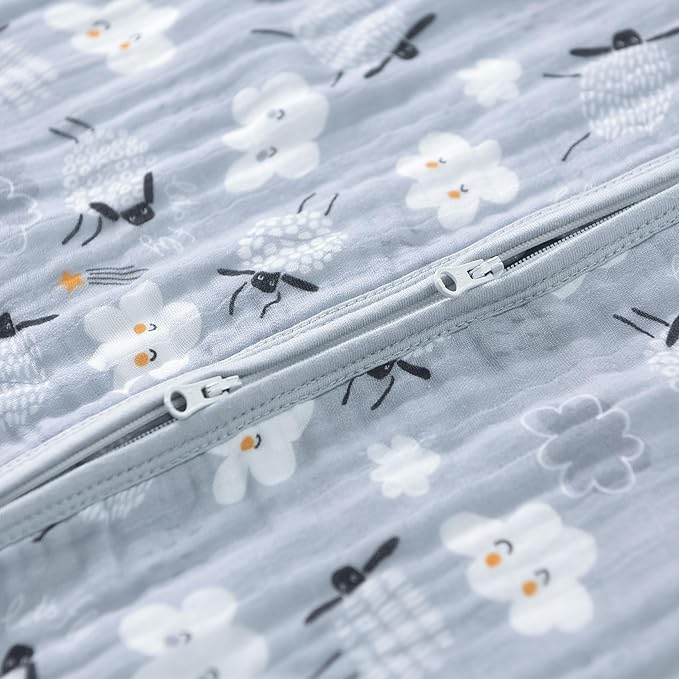 Baby Sleep Sack 2-4 T Baby Wearable Blanket 100% Organic Cotton 0.5 TOG Toddler Sleep Sacks 2- Way Zipper Soft 4 Layers 2T 3T 4T Sheep