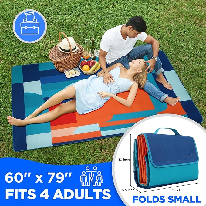 scuddles Compact Picnic Blanket – Extra Large 79" x 59" Outdoor Mat with 3-Layer Waterproof Design, Soft Fleece, Carry Strap & Reinforced Edges for Camping, Beach, Parks & Hiking