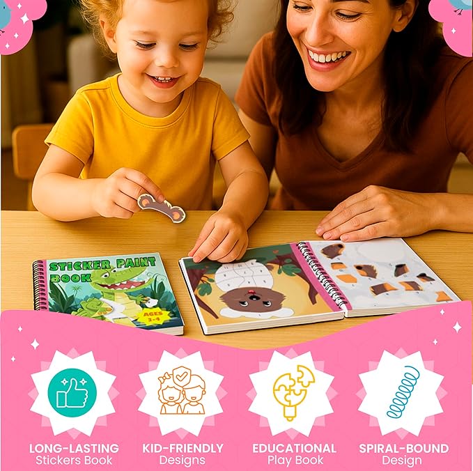 BulbaCraft 4Pcs Sticker Paint Books for Girls - Sticker Books by Number with Mermaids, Princesses, Animals and Unicorns - Coloring Activity for Kids