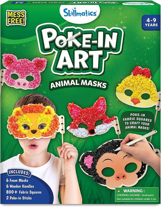 Skillmatics Poke-in Art - Animal Masks, Mess-Free Fun for Kids, DIY Wood Craft Kits, Creative Activity, Gifts for Girls & Boys Ages 4, 5, 6, 7, 8, 9