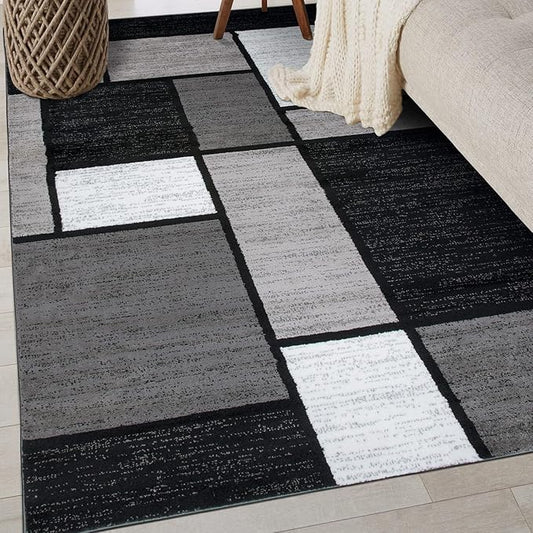 Rugshop Contemporary Modern Boxes for Home Office,Living Room,Bedroom,Kitchen Non Shedding Area Rug 4' x 6' Gray