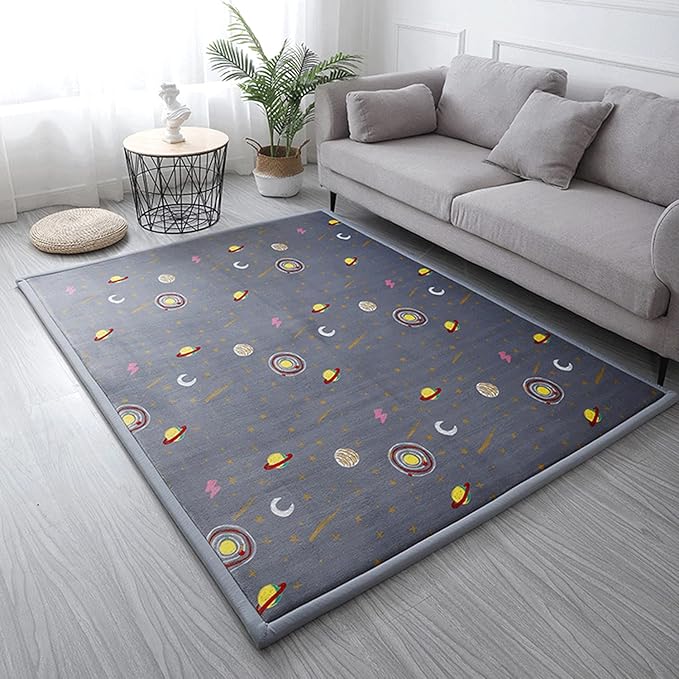 Loartee Coral Velvet Area Rug - 1" Thick Memory Foam Baby Play Mat, Washable Toddler Carpet, Home Decor for Living Room, Nursery, Kids Bedroom, Astral Gray, 4'11"x6'7"