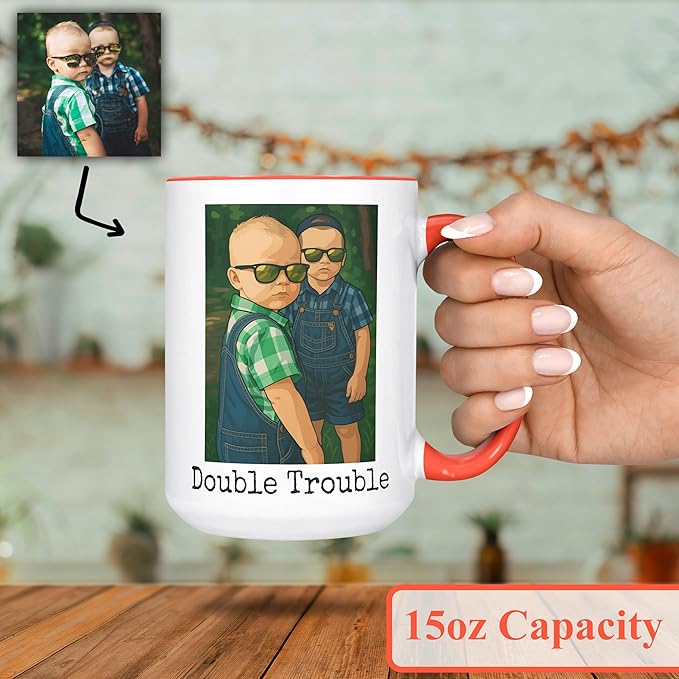Personalized Coffee Mug, Custom Drawing Portrait Gift, Funny Customized Coffee Gift for Men & Women, Custom Mugs with Pictures, Orange 15oz Customized Ceramic Tea Cup