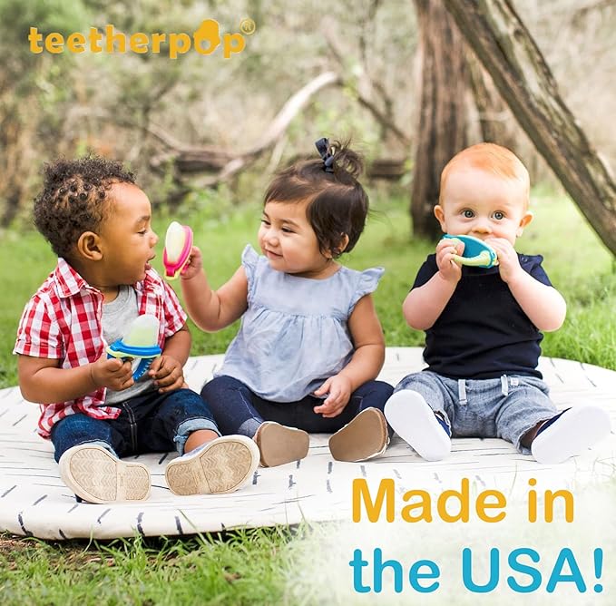 Teetherpop Fillable Silicone Teether for Babies – Breastmilk Popsicle Molds for Teething with Spill-Proof Sippy Slits – Freezable Baby Teethers for Liquids & Purées - Cool Teething Relief (PinkLimon)