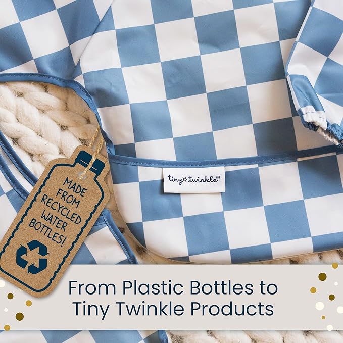 Tiny Twinkle Mess Proof Baby Bibs for Eating - Waterproof, Wipeable Bibs - Toddler Bibs - Travel Friendly - PFAS, PVC, BPA, Phthalate Free - Baby Food Bibs(3 Pack,Petite Safari)