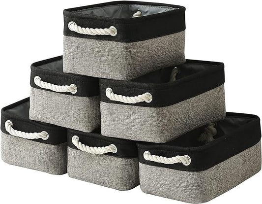 TcaFmac Storage Basket for Shelves - Small 6 Pack Fabric Storage Bins for Organizing, Collapsible Storage Cubes with Handle for Closet Cloth Toy Gift Kids (Black & Grey 11.8 x 7.8 x 5.2 inch)
