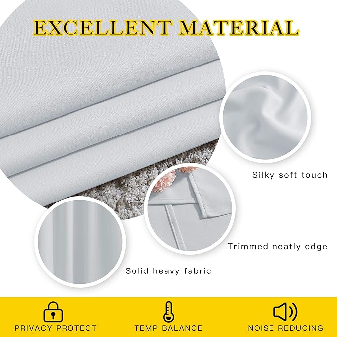 NICETOWN Greyish White Room Darkening Curtains - Window Treatment Thermal Insulated Grommet Panels/Drapes for Bedroom (2 Panels, 52 by 54)