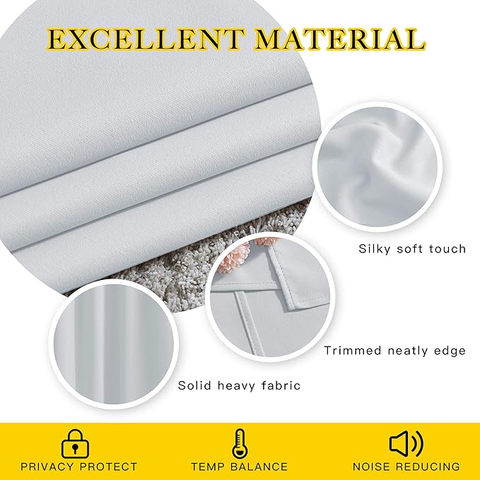 NICETOWN Room Darkening Curtains for Living Room - Easy Care Solid Thermal Insulated Silver Grommet Light Blocking for Bedroom (2 Panels, 46 by 63, Greyish White)