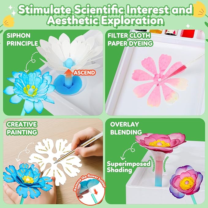 Paper Flower Science Kit, Kids DIY Arts and Crafts Color Changing Flowers Set, Flower-Dyeing Science Kits for Kids Age 8-12