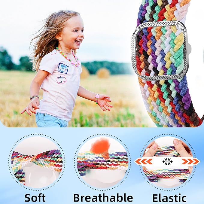 Bracelet for Kids Compatible with AirTag, Nylon Stretch Braided Air Tag Wristband, Protective Case for Airtag GPS Tracker Holder, Adjustable Elastic Watch Band for Toddler Child Elder (Rainbow)