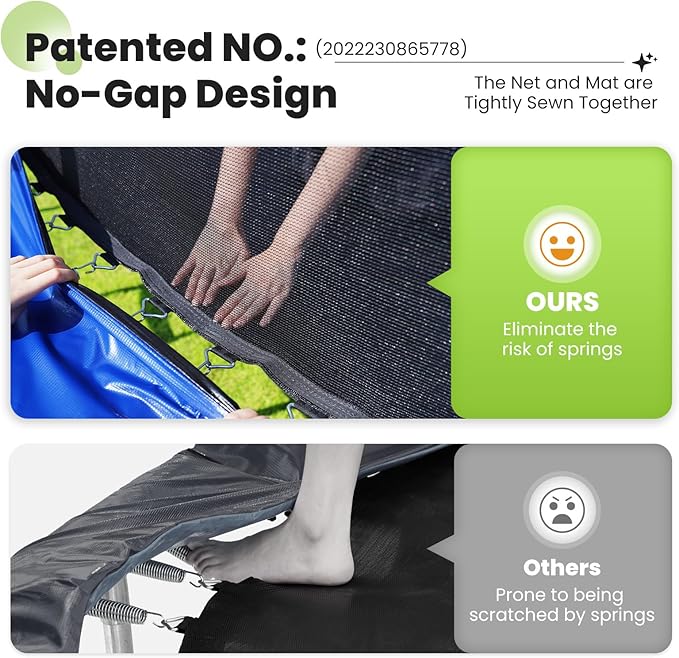 Zupapa 1800LBS Weight Capacity Double Frames Trampoline with No-Gap Design Curved Poles 16 15 14 12 10FT Trampolines with Enclosure Net for Kids Adults, Outdoor Family Fun