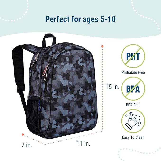 Wildkin 15-inch Kids Backpack – Durable, Padded, Adjustable for School & Travel - Black Camo