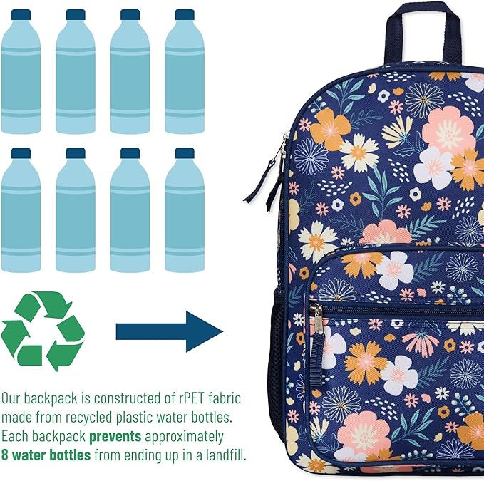Wildkin ECO rPET Kids Backpack – Recycled, Padded, Adjustable for School & Travel – Wildflower Bloom