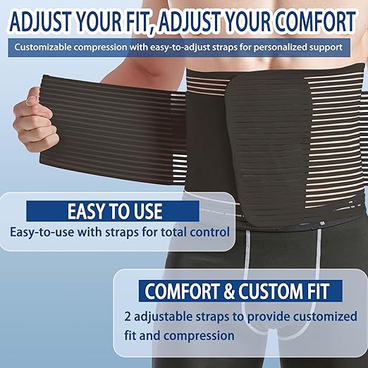 Abdominal Binder for Post Surgery & Postpartum Recovery, Abdomen Hernia Support Belt for Women & Men (Black, X-Large)