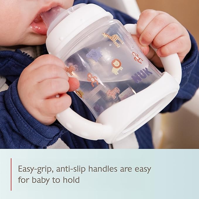 NUK Learner Cup, 6+ Months, Fun Fruits and Animals, Amazon Exclusive Collection, 5 Oz, Pack of 2 – BPA Free, Soft Spout, Spill Proof Sippy Cup