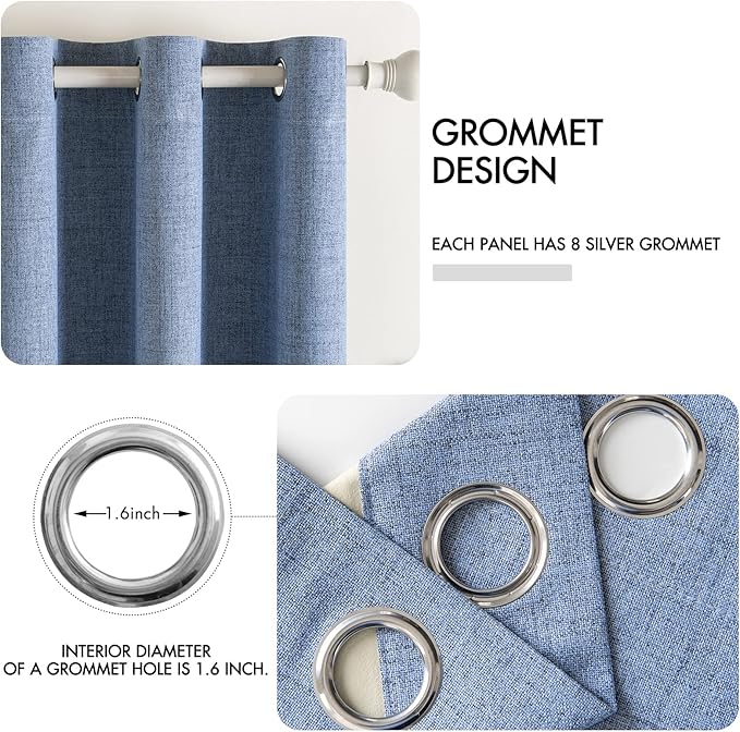 MIULEE Linen Blackout Curtains and Drapes 100% Room Darkening Thermal Insulated Grommet Window Panels with Coating 2 PCs W 42 x L 84 inches Stone Blue