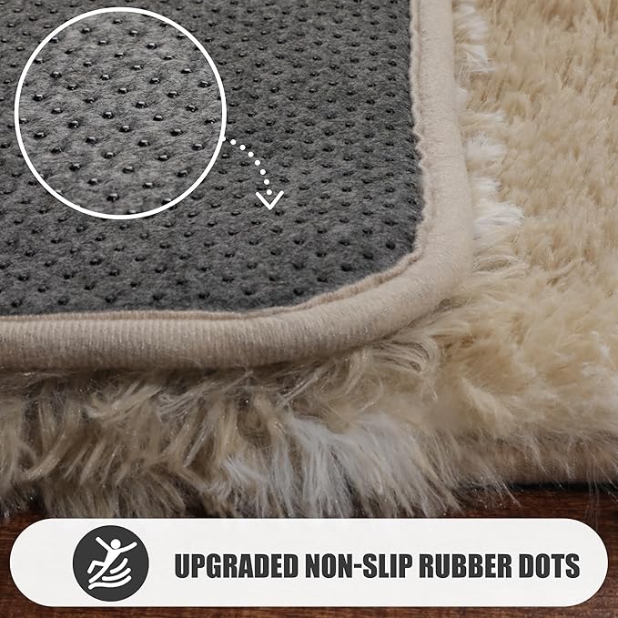 ONASAR Living Room Area Rug 6x9, Large Beige and White Geometric Floor Rugs for Bedroom Home Decor Aesthetic, Soft Fuzzy Shaggy Plush Fluffy Moroccan Carpet for Teen Nursery Dorm Classroom Office