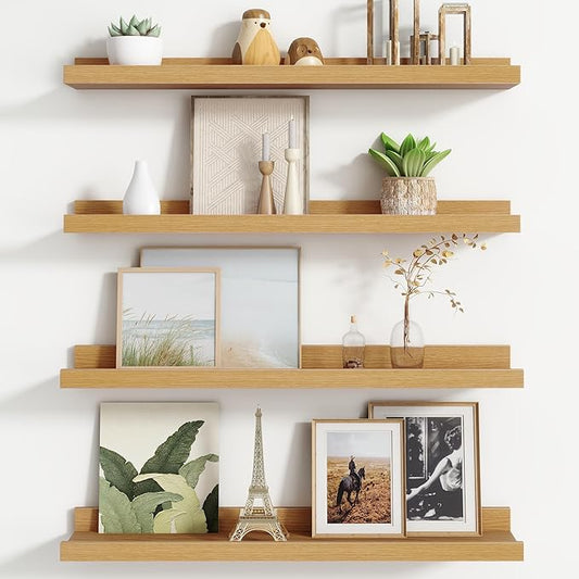 Floating Picture Ledge Shelves for Wall Set of 4, 24 Inch Wall Shelves with Lip Long Large Nursery Book Shelf for Toys Storage Kids Bookshelf Wall Mounted Living Room Bedroom Decor Frames