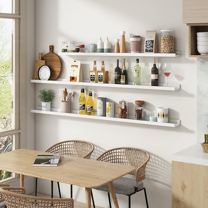 Picture Ledge Shelf for Wall, 48 inch Solid Pine Wood Nursery Book Shelves 2 Packs, Floating Ledge Shelves for Kids' Room Bedroom Bathroom Living Room Photo Frames Office Nursey Wall Decor, White