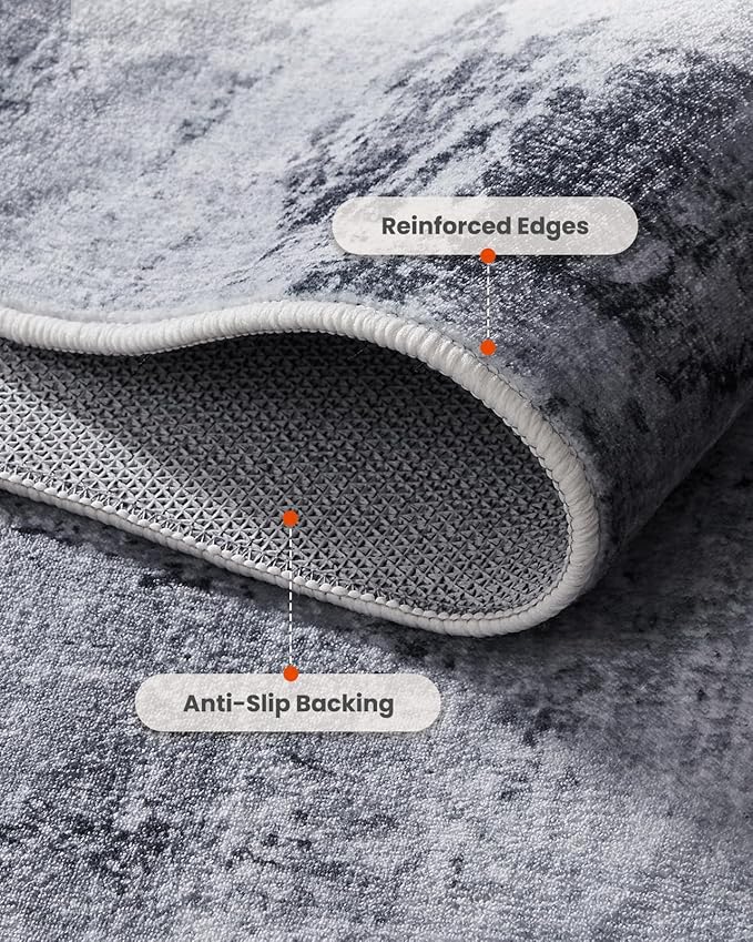 Amada 9x12 Large Area Rug, Modern Abstract Living Room Rug with Non-Slip Backing & Short Pile, Washable Rug with Abstract Pattern for Living Room, Bedroom and Dinning Room, Grey