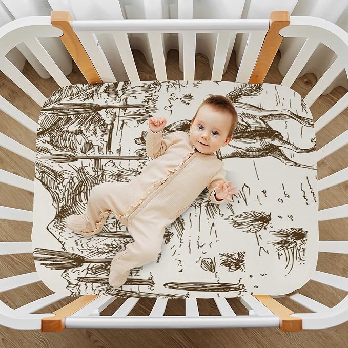 Western Desert Cowboy Crib Sheets for Boys and Girls, Fitted Baby Crib Sheets Soft and Breathable Mini Crib Sheets 52 X 28 X 9 Inches