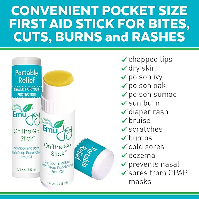 Emu Joy On The Go Anti Itch Cream Stick - Burn Cream, Bug Bite Itch Relief First Aid Stick for Scratches, Stings, Burns, from Mosquito, Bed Bugs, Bee Sting Relief (1pk)