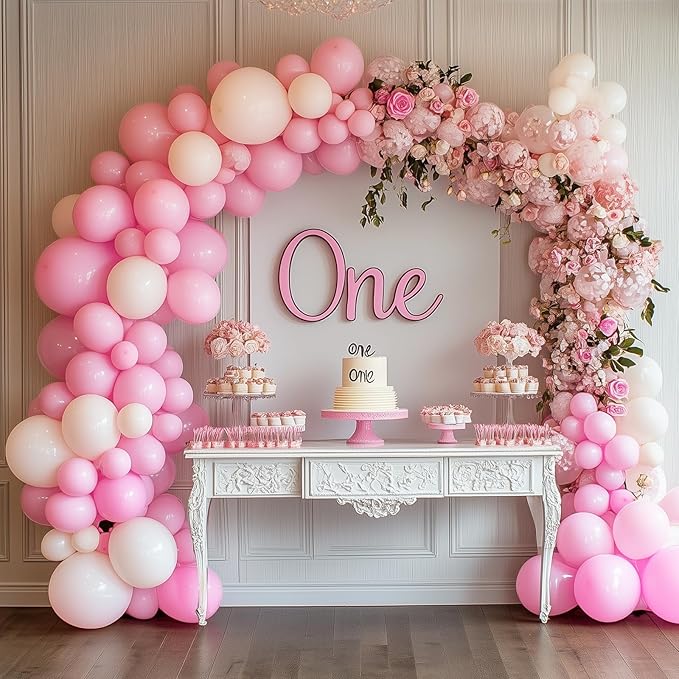 RUBFAC 129pcs Pastel Pink Balloons Different Sizes 18 12 10 5 Inches for Garland Arch, Light Pink Balloons for Birthday Valentine's Day Baby Shower Gender Reveal Wedding Party Decoration
