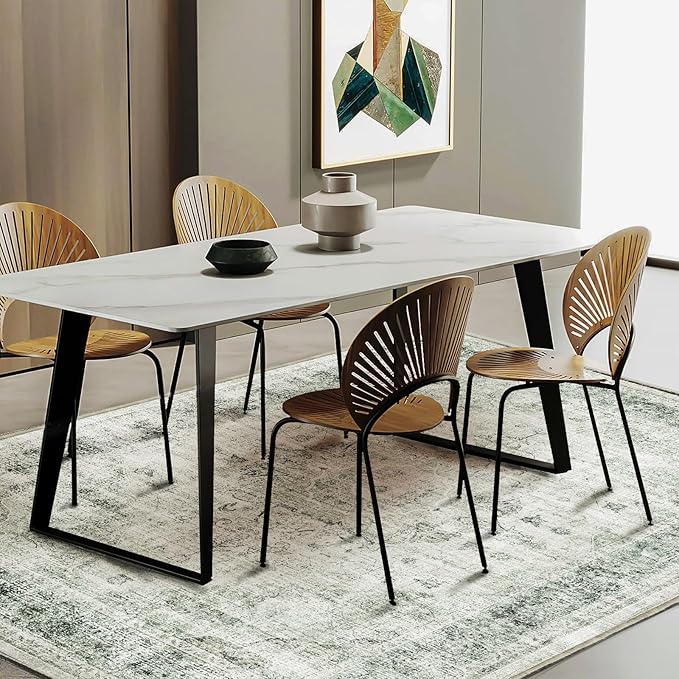 Washable Area Rug 4'x6' Floral Green Vintage Traditional Floor Cover Foldable Thin Rugs Retro Kitchen Indoor Distressed Non Slip Carpet Floral Print Mat Bedroom Living Room