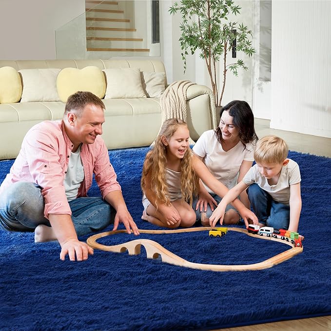 Ultra Soft Rug for Living Room, 4X6 Fluffy Shag Area Rug for Bedroom, Modern Shaggy Carpets Fuzzy Rug for Teens Dorm Nursery Home Decor Aesthetic, Upgrade Anti-Skid Durable, Blue
