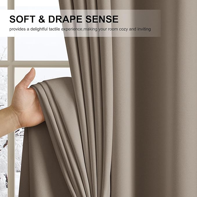 NICETOWN Grommet Plylux Blackout Curtains 95 Inches Long 2 Panels, Light Blocking Window Drapes for Living Room, Thermal Insulated, Noise Reduction, Cappuccino, 52" Wide per Panel