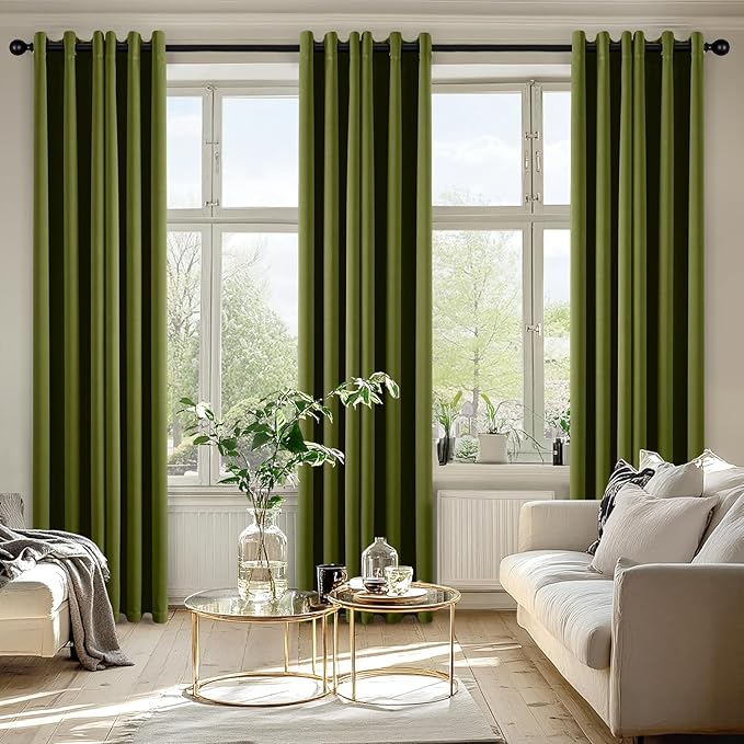 MIULEE Light Olive Green Blackout Curtains for Bedroom Living Room 72 Inches Long 2 Panels, Thermal Insulated Room Darkening Drapes Grommet Top Light Blocking Window Curtains W40 x L72 Inch