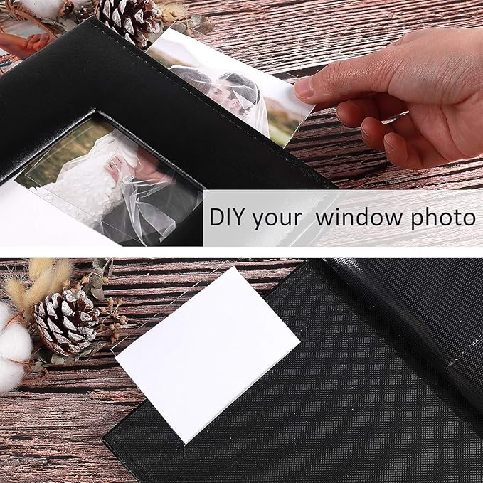 RECUTMS Photo Album 4x6 200, Leather Cover Slide In Photo Album for Family Wedding Children Holiday Anniversary Pictures Album (Black)