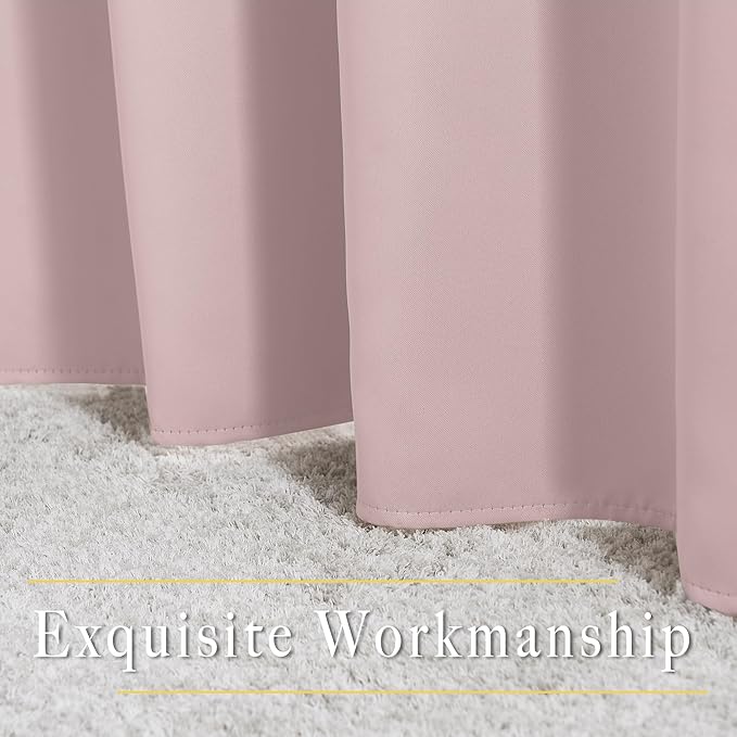 NICETOWN Light Block Window Curtains 84" Length - Home Fashion Thermal Insulated Solid Grommet Room Darkening Window Treatments for Hall Room, Blush Pink, 1 Pair, 52" Wide by 84" Long