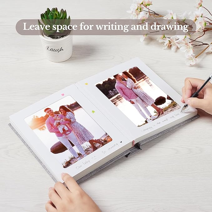 Photo Album 5x7 with Writing Space Linen Cover 5x7 Photo Album Book Holds 30 Photos Ideal for Wedding Theme-Album and Baby Photo Albums (Dark Green,30 Pockets)