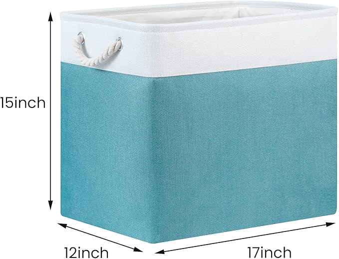 Bidtakay Storage Baskets Extra Large 17x12x15 In Teal Blue Nursery Toy Baskets Fabric Long Shelf Baskets for Organizing Set of 2 Linen Closet Bins for Shelves Decorative Blanket Basket Living Room
