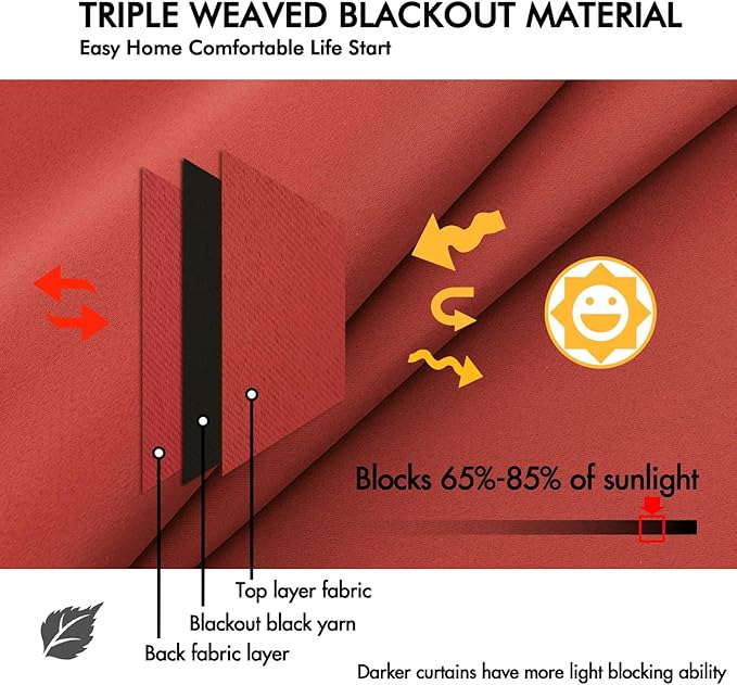 ANRODUO Back Tab Blackout Curtains for Bedroom Living Room, Rod Pocket Pinch Pleated Thermal Insulated Room Darkening Curtains 72 Inches Long 2 Panels, Burnt Orange, 42 x 72 Inch